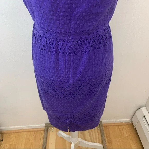 J Crew Dress Size 4 Purple Eyelet  Knee Length Sleeveless Sheath Pockets Cotton - Picture 8 of 14